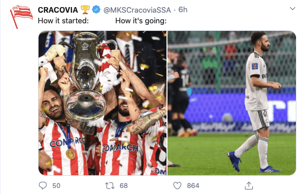 Cracovia zażartowała ze swojego byłego piłkarza na Twitterze! Chyba zabolało… Obraz wpisu