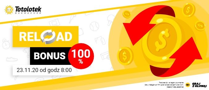 Totolotek Reload bonus 100% Obraz wpisu