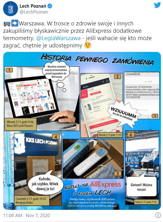 Lech Poznań zaczepia Legię na Twitterze. „Chętnie udostępnimy wam nasze termometry” Obraz wpisu