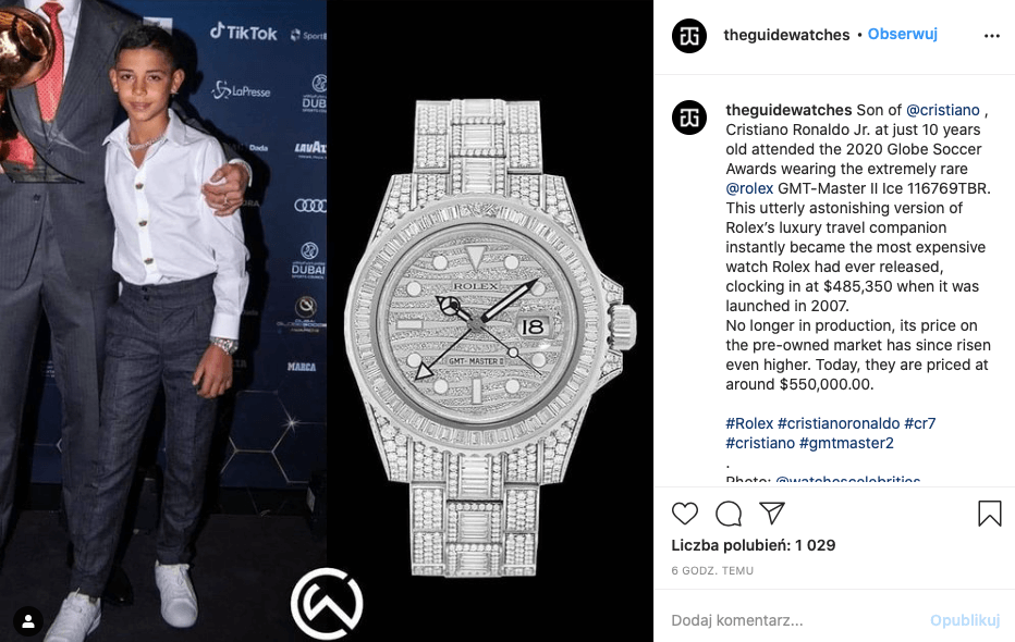 Młody Ronaldo przyćmił Lewandowskiego! Portugalczyk zachwycił luksusowym zegarkiem Obraz wpisu