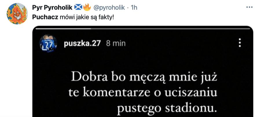 Puchacz tłumaczy swój gest: „Uciszałem grupkę ludzi, która była na trybunach” Obraz wpisu