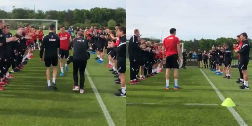 Piękna niespodzianka dla Lewandowskiego na treningu kadry. Kapitan powitany szpalerem [WIDEO] Obraz wpisu