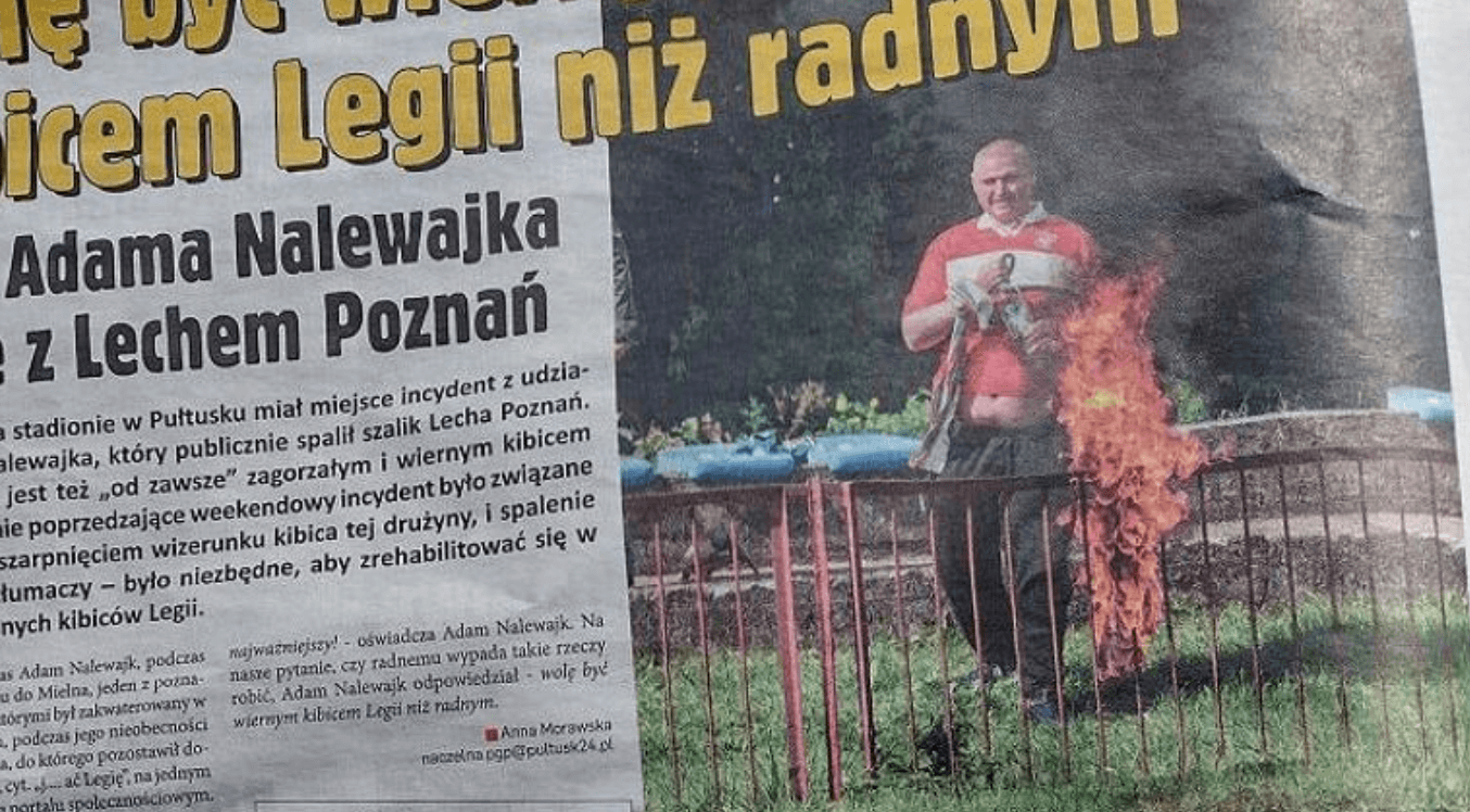 Polityk spalił szalik Lecha Poznań. Zrobił to, żeby uspokoić kibiców. I jest z siebie dumny Obraz wpisu