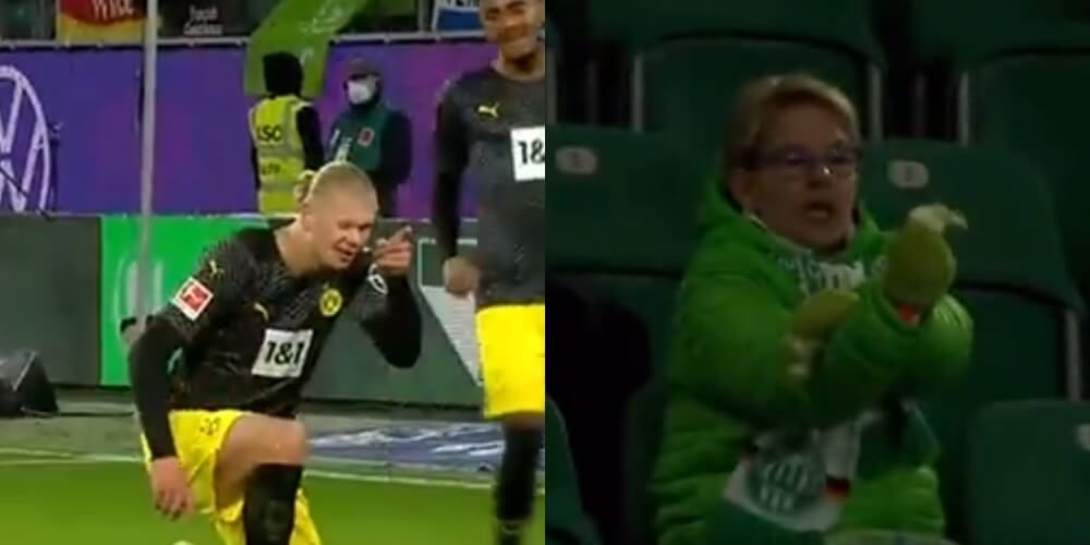 Wymowna reakcja fanki Wolfsburga po trafieniu Haalanda. Gest Kozakiewicza [WIDEO] Obraz wpisu