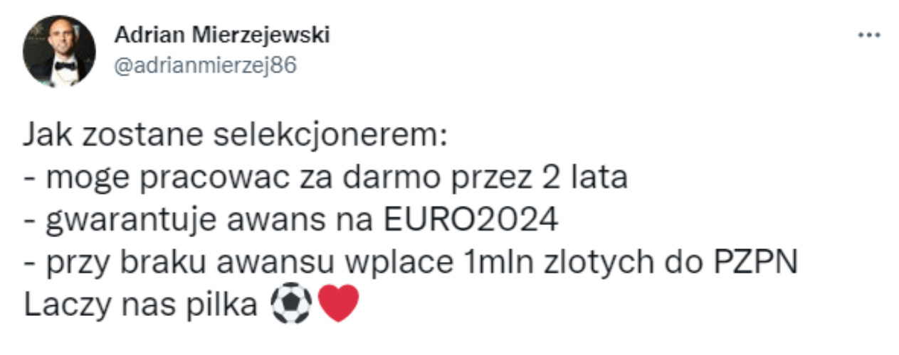 Adrian Mierzejewski zgłosił swoją kandydaturę na selekcjonera reprezentacji Polski Obraz wpisu