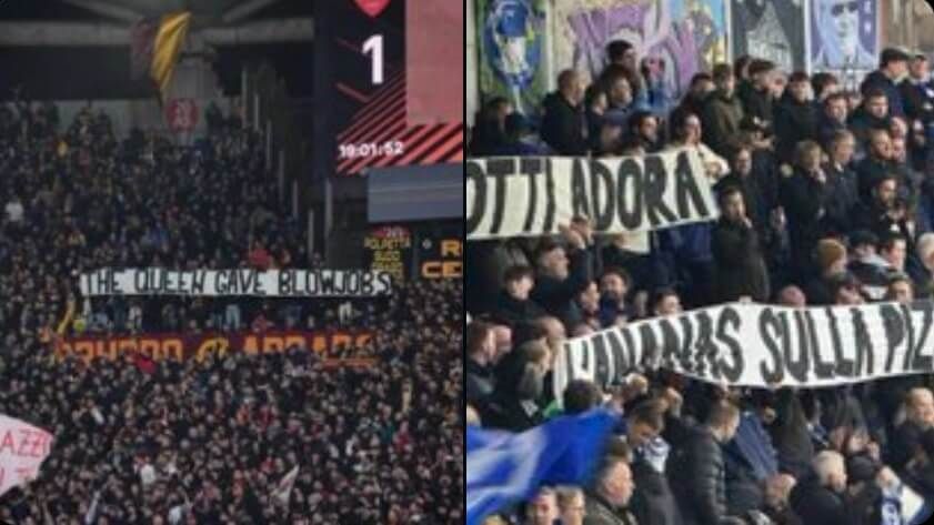 Kibice Brighton odpowiedzieli na baner kibiców Romy sprzed tygodnia. „Totti kocha pizzę z ananasem” Obraz wpisu