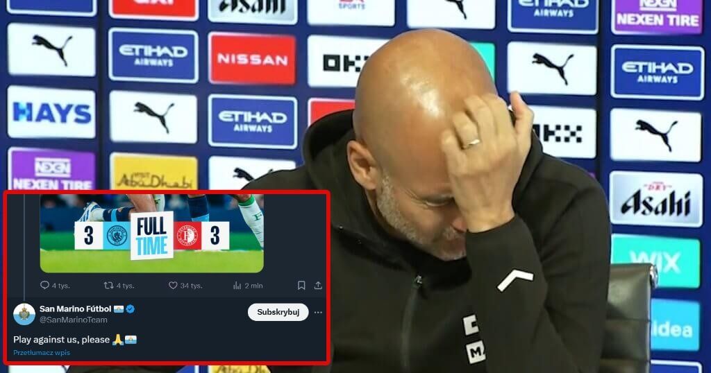 San Marino chce zagrać z Manchesterem City. Drwiący wpis po porażce z Feyenoordem Obraz wpisu
