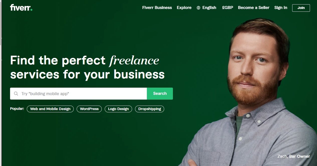 Fiverr.com homepage