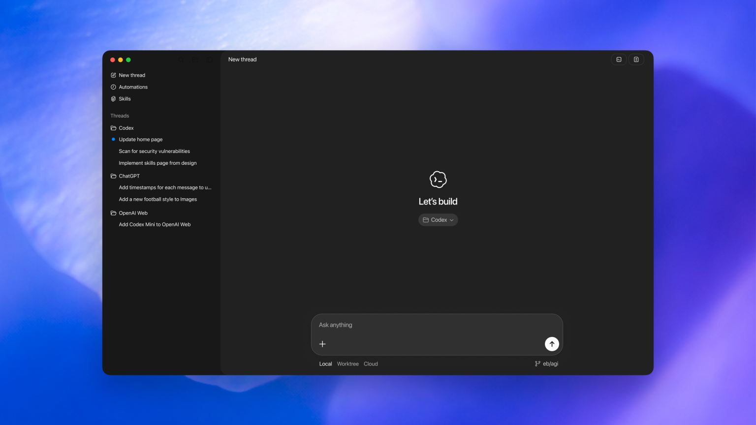 openAI codex 앱 화면