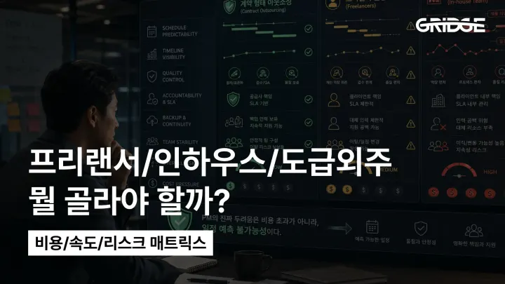 개발 프리랜서 vs 인하우스 vs 도급형 완전 비교 | 비용·속도·리스크 매트릭스
