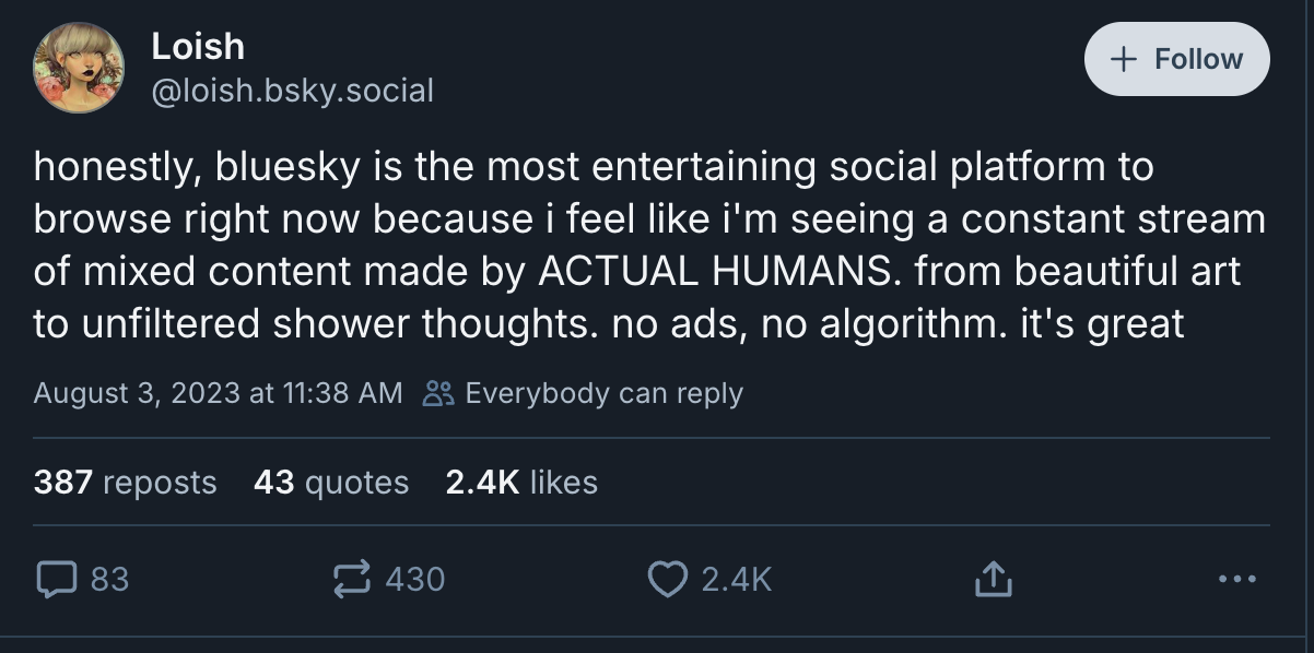 Bluesky post about Bluesky