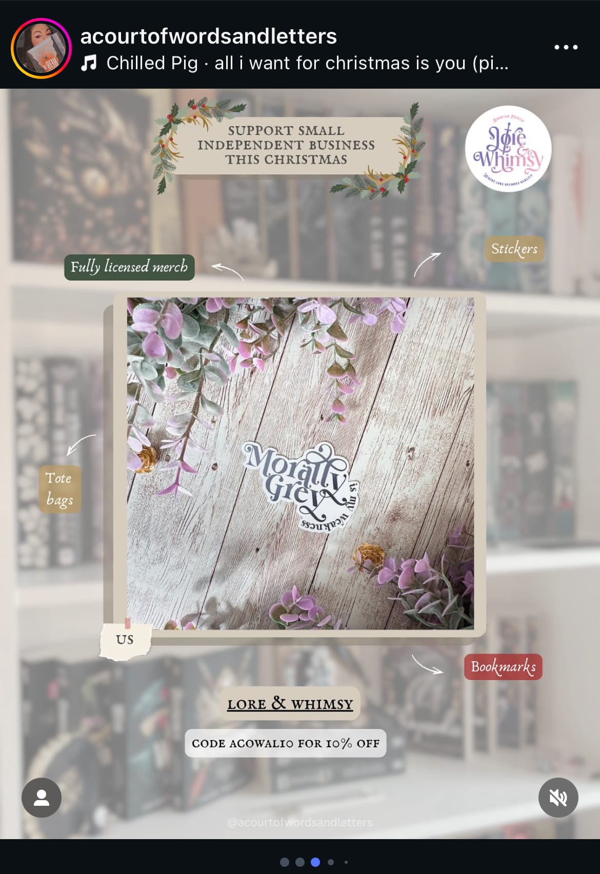 Screenshot of an Instagram post by a bookstagrammer giving a shoutout to small creators