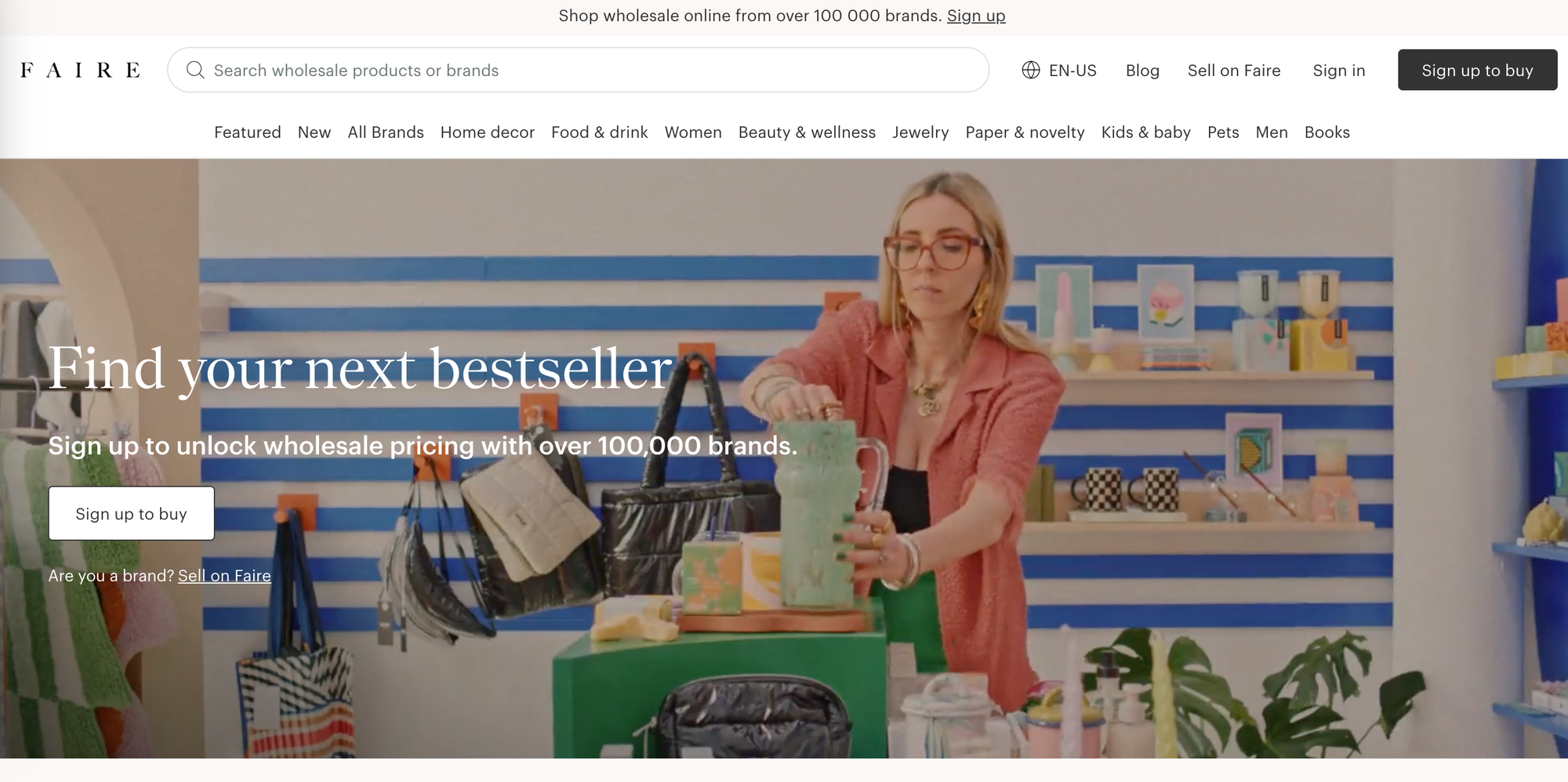 Screenshot of Faire's homepage