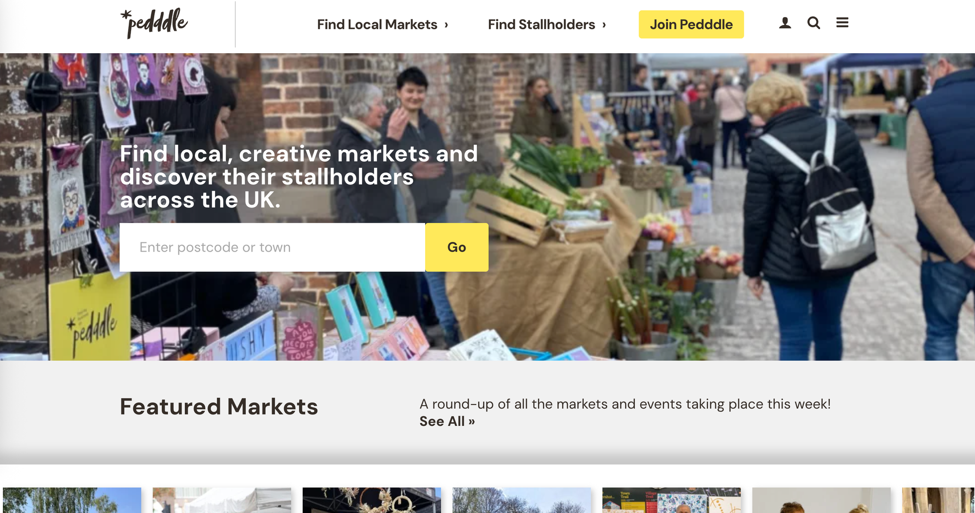 Screenshot of Pedddle's homepage