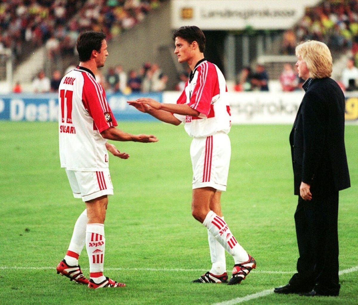 Winfried Schäfer (r.) und Alexander Blessin (M.) im Jahr 1998