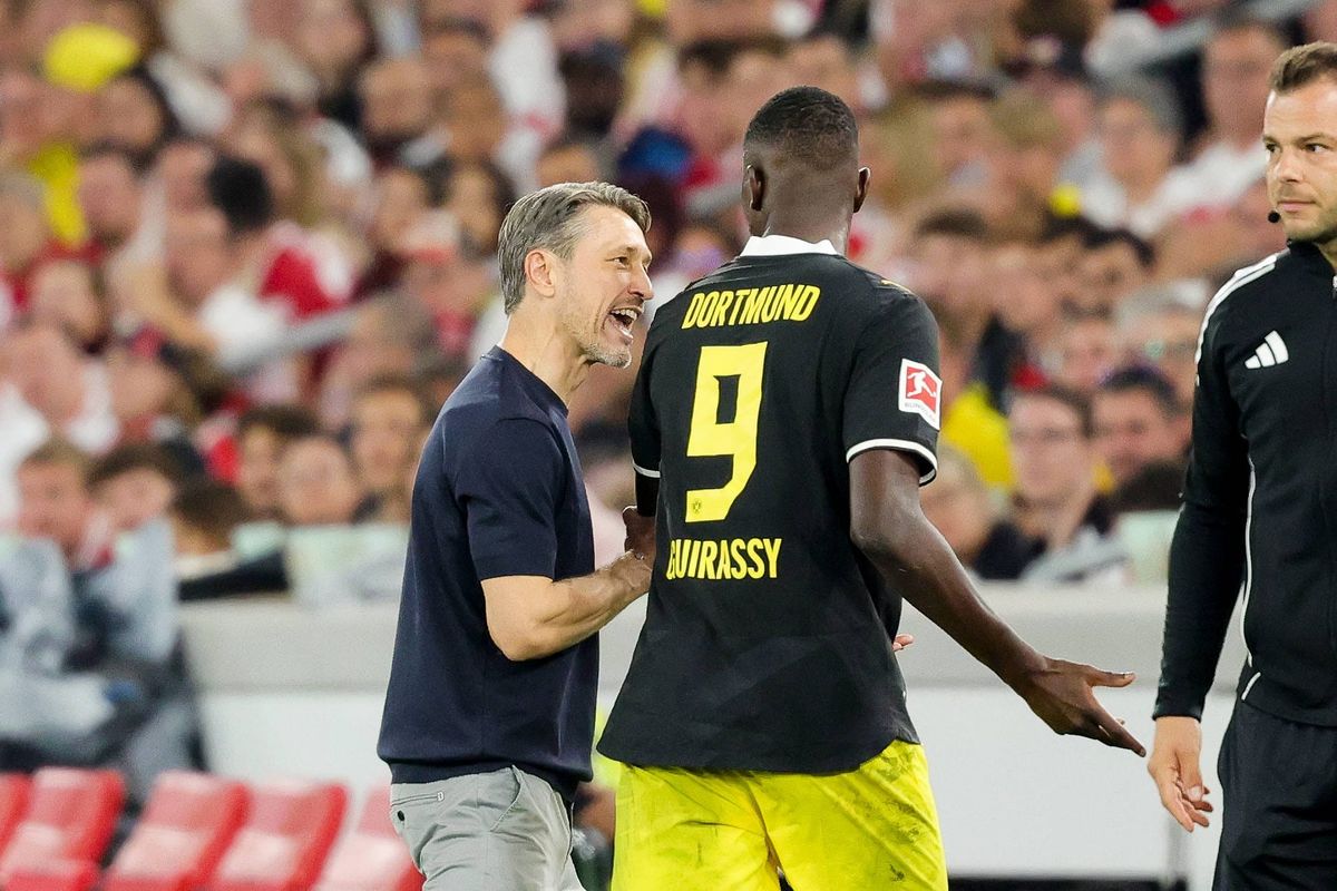 19.09.2026, Deutschland, Stuttgart, Fußball Bundesliga, VfB Stuttgart vs. Borussia Dortmund, Trainer Niko Kovac (Dortmund) Serhou Guirassy (Dortmund) *** September 19, 2026, Germany, Stuttga