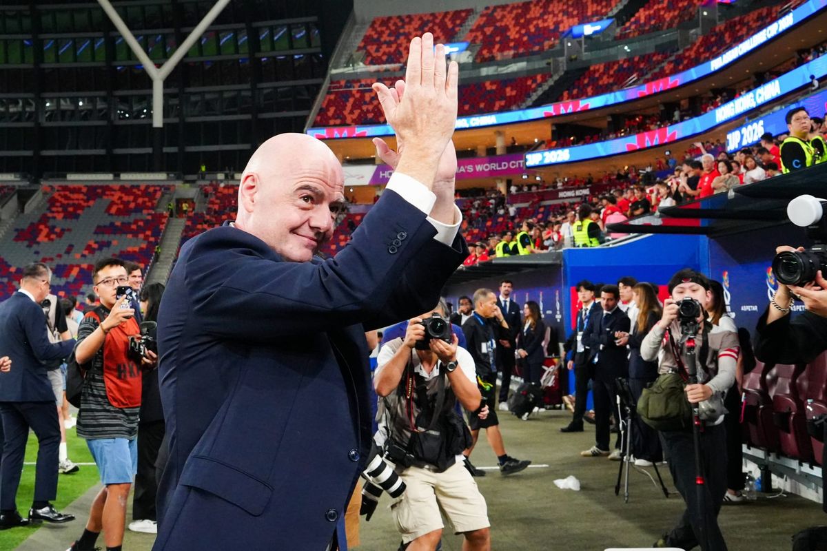 HONG KONG-SPORTS ASEAN-CUP FIFA President Gianni Infantino leaves the pitch following the trophy presentation ceremony after the FIFA ASEAN Challenge Cup final at Kai Tak Stadium in Hong Kon