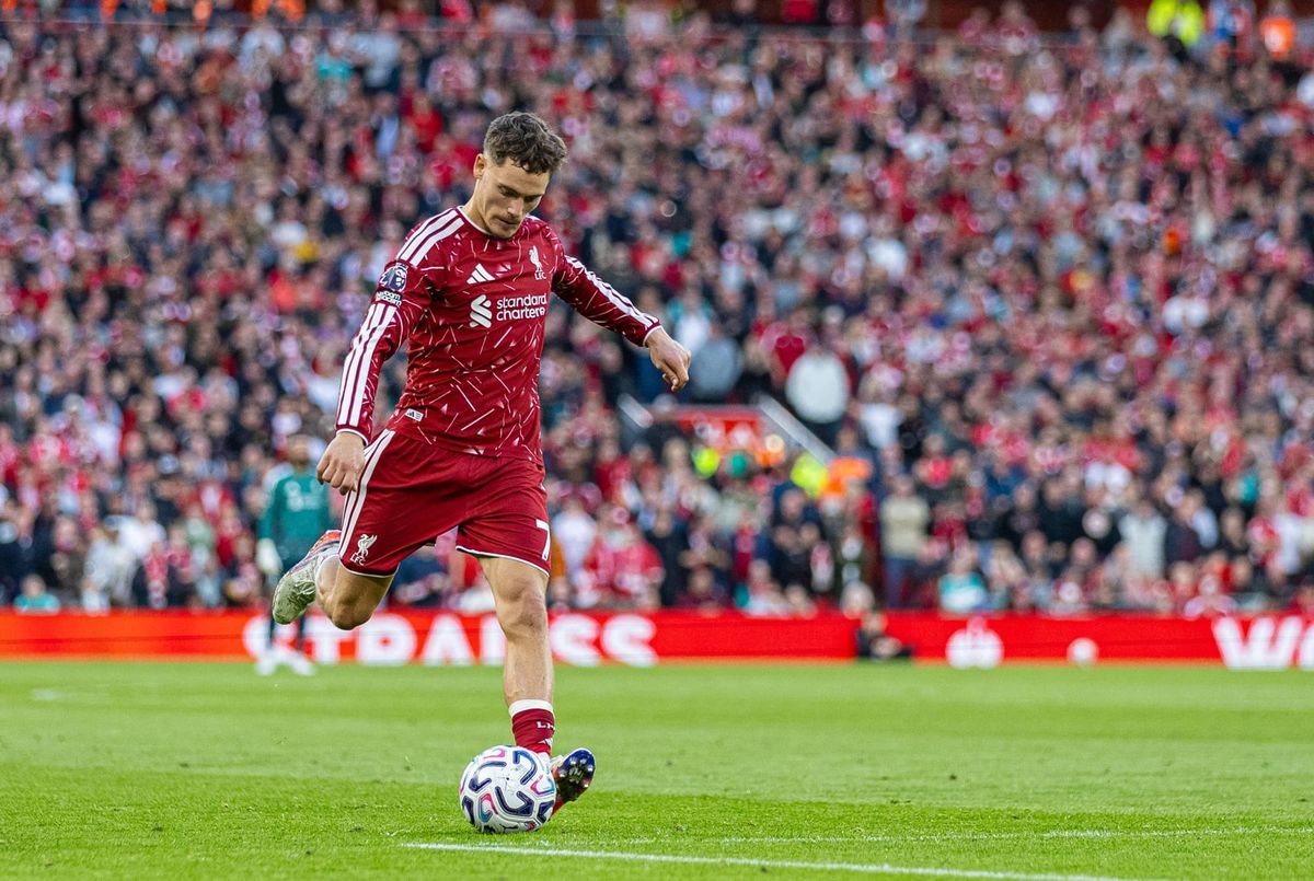 Football - FA Premier League - Liverpool FC v Manchester City FC LIVERPOOL, ENGLAND - Sunday, October 11, 2026: Liverpool s Florian Wirtz takes a free-kick during the FA Premier League match