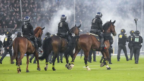 Berittene Polizei auf dem Spielfeld