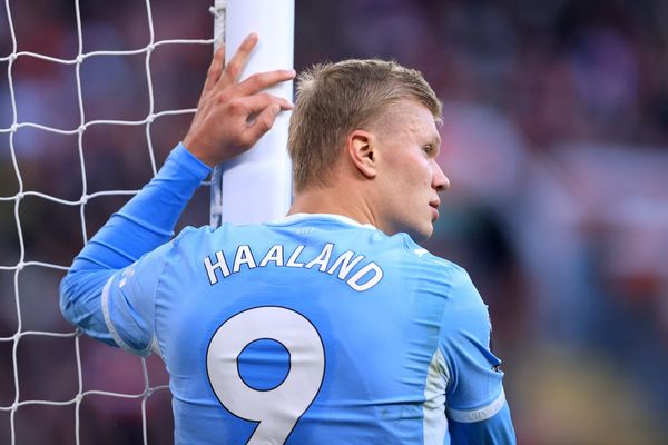 Liverpool v Manchester City 11th October 2026 - Premier League - Liverpool v Manchester City - Erling Haaland of Manchester City leans on the goalpost - Photo: Simon Stacpoole Offside. Liver