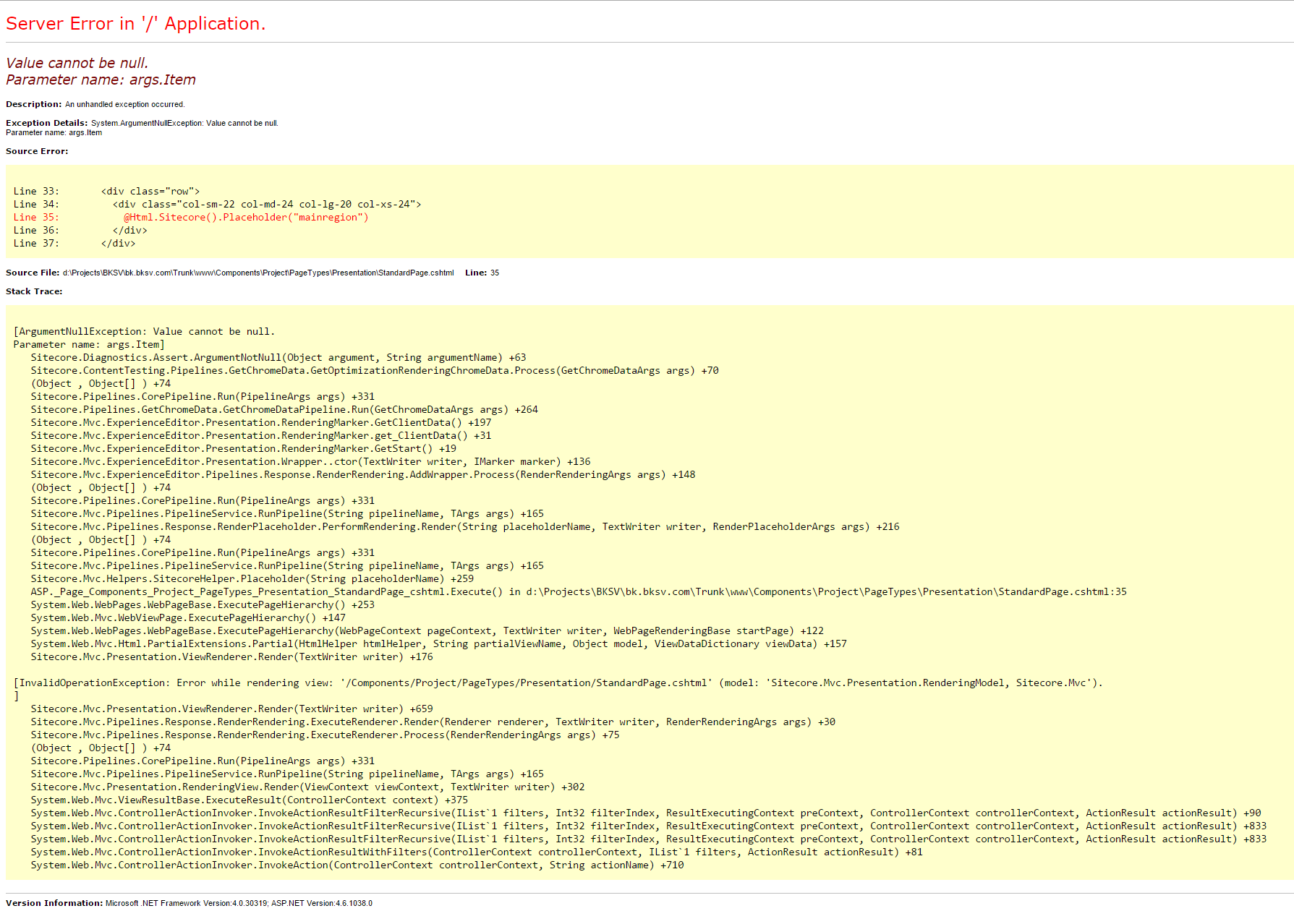 Generic placeholder args.Item null error