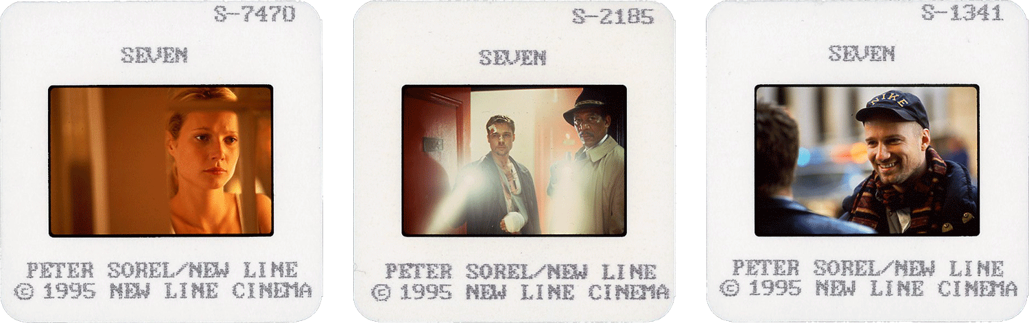 SEVEN slides; photos by Peter Sorel, courtesy of New Line Cinema.