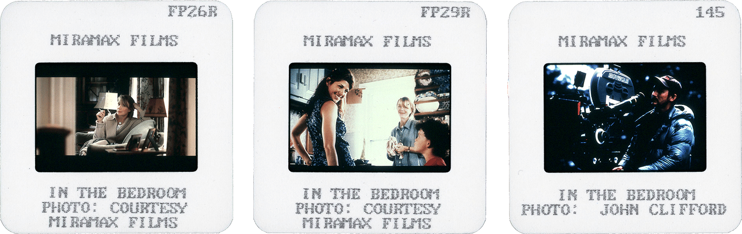 IN THE BEDROOM slides; courtesy of Miramax Films, right photo by John Clifford.