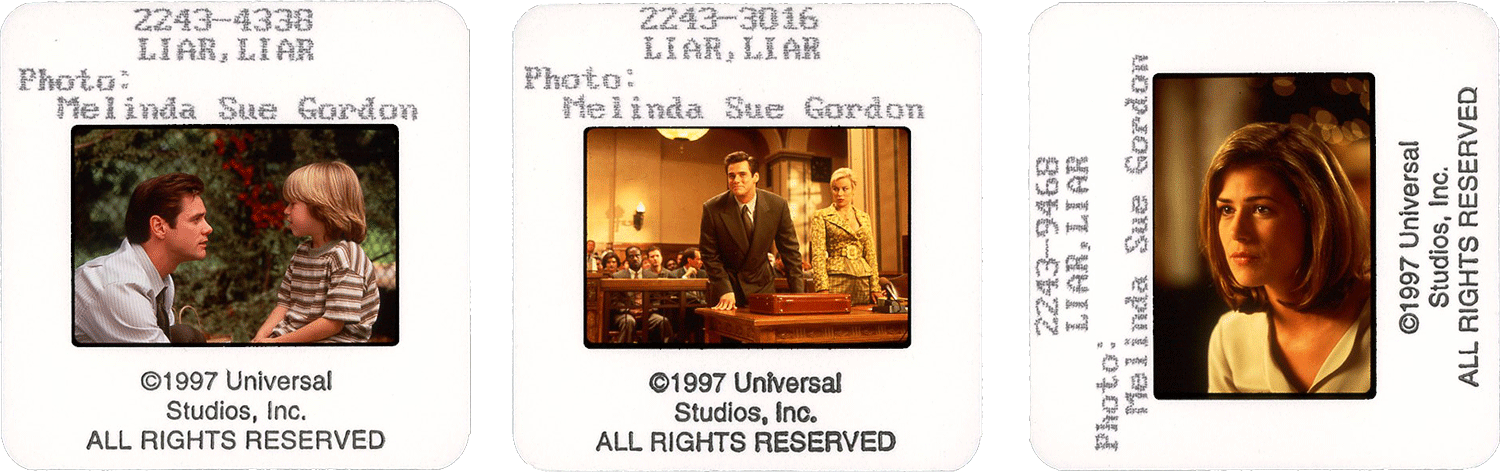 LIAR LIAR slides; photos by Sue Gordon, courtesy of Universal Studios.