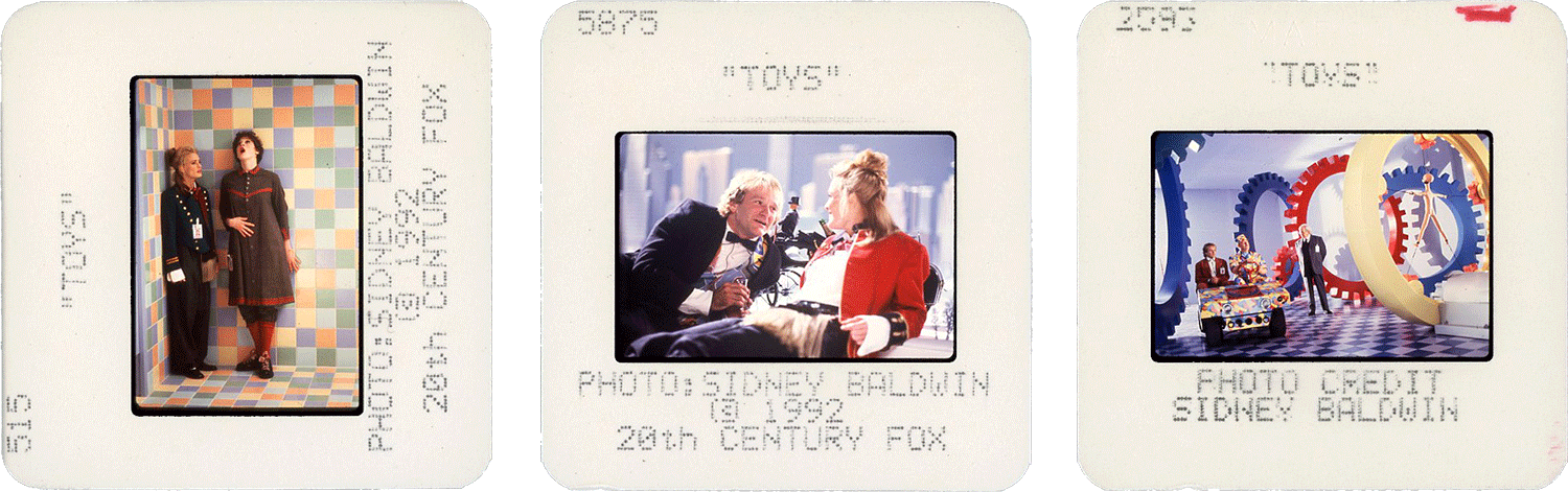 TOYS slides; photos by Sidney Baldwin, courtesy of 20th Century Fox.