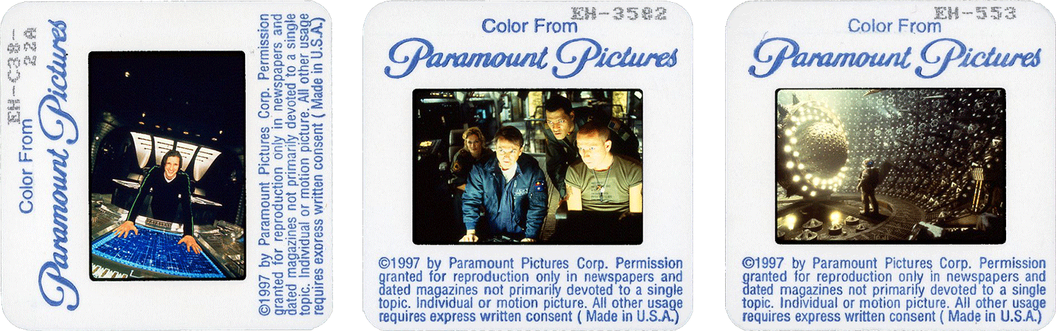 EVENT HORIZON slides; left photo by Andrew McPherson, middle and right by Tom Collins, courtesy of Paramount Pictures
