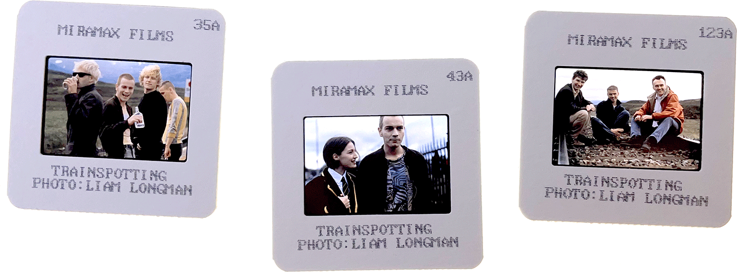 TRAINSPOTTING slides; courtesy of Miramax Films, photos by Liam Longman.