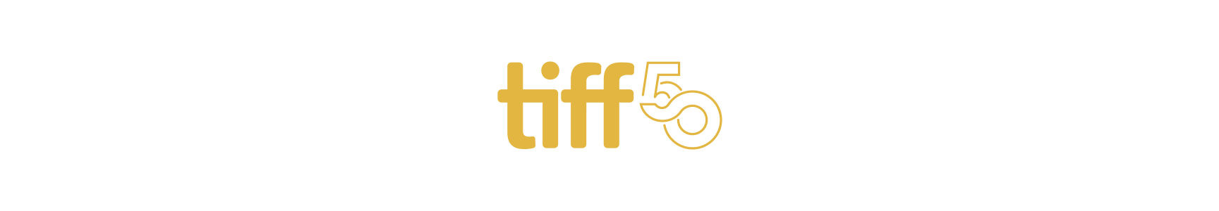 TIFF's 50th anniversary logo with the lowercase tiff logotype next to an outlined 50 that interlocks at a 45-degree angle (the 5 raised and the 0 lowered).