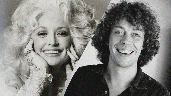 B&W photos of Dolly Parton and Tim Curry.