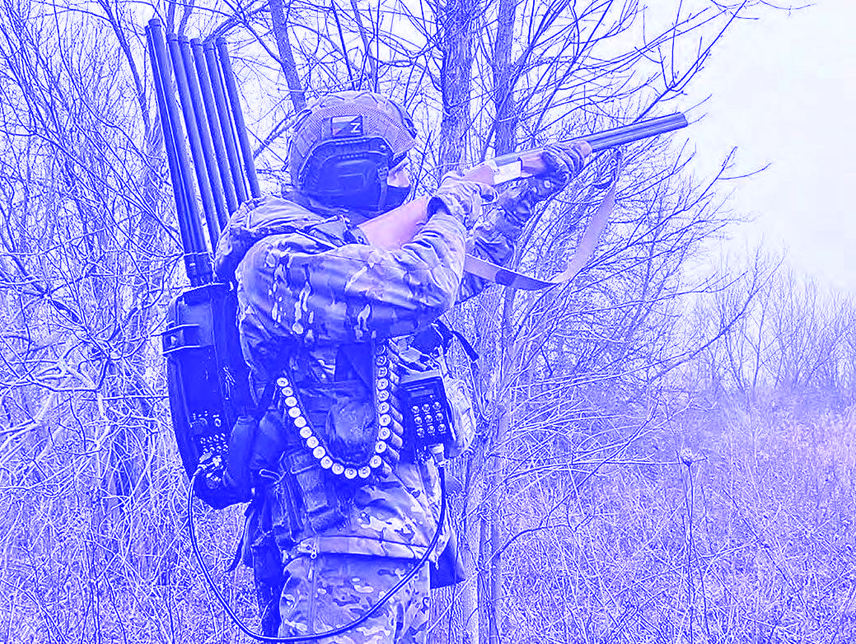 Russian Dude with Counterdrone Gear.