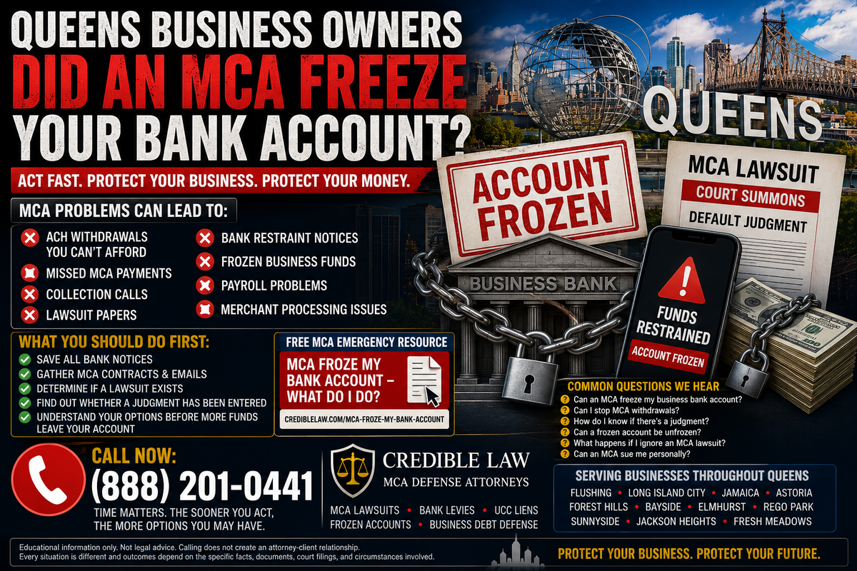 Frozen Account, Bank Levy, or Default Judgment: A Queens Owner's Guide to Merchant Cash Advance Lawsuits