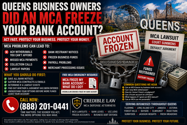 Frozen Account, Bank Levy, or Default Judgment: A Queens Owner's Guide to Merchant Cash Advance Lawsuits