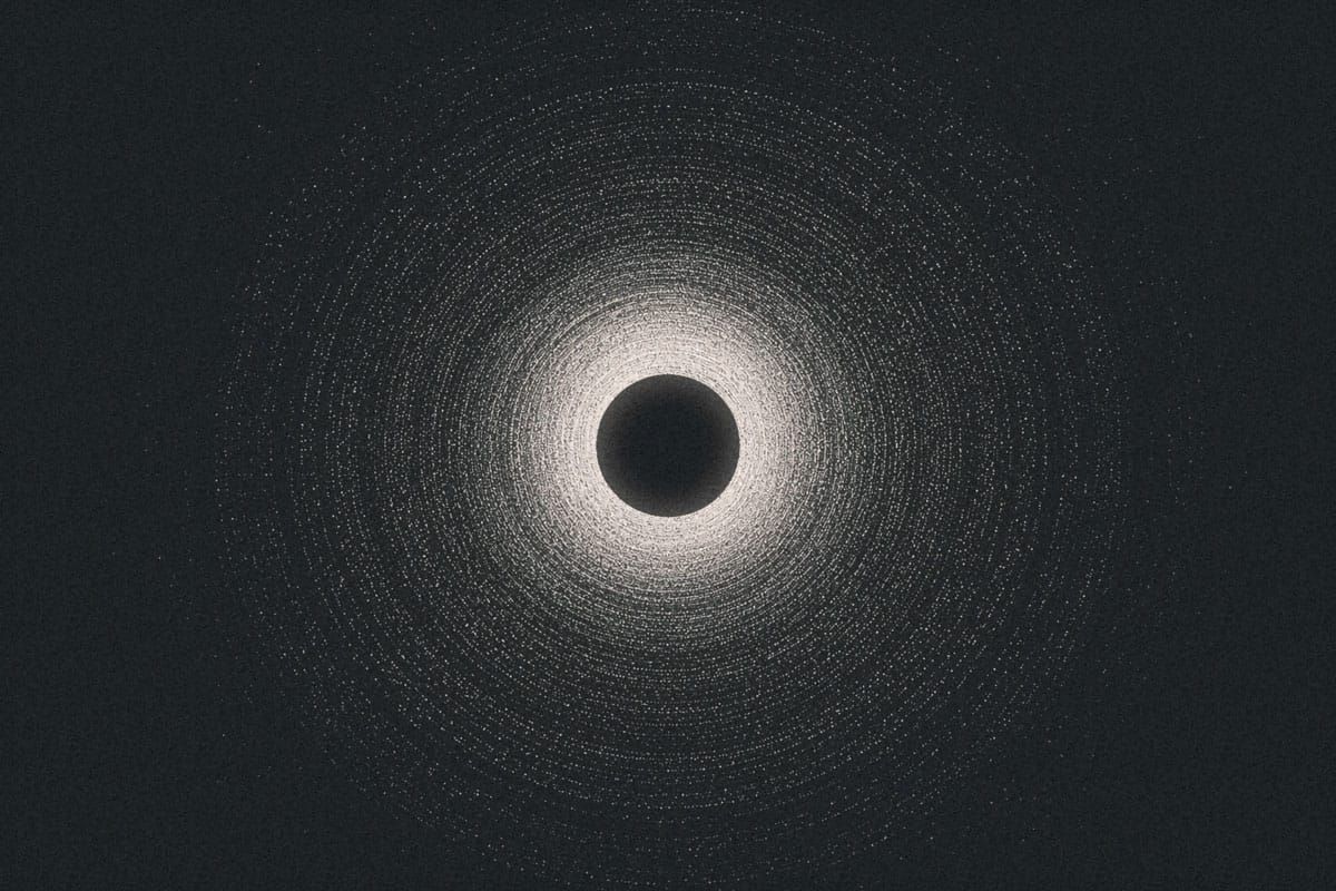 A dark circle surrounded by glowing concentric rings of light against a black background. | Teachings from Khawajah Shamsuddin Azeemi (RA).