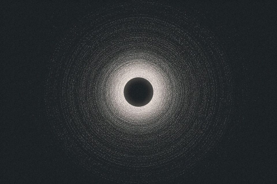 A dark circle surrounded by glowing concentric rings of light against a black background. | Teachings from Khawajah Shamsuddin Azeemi (RA).