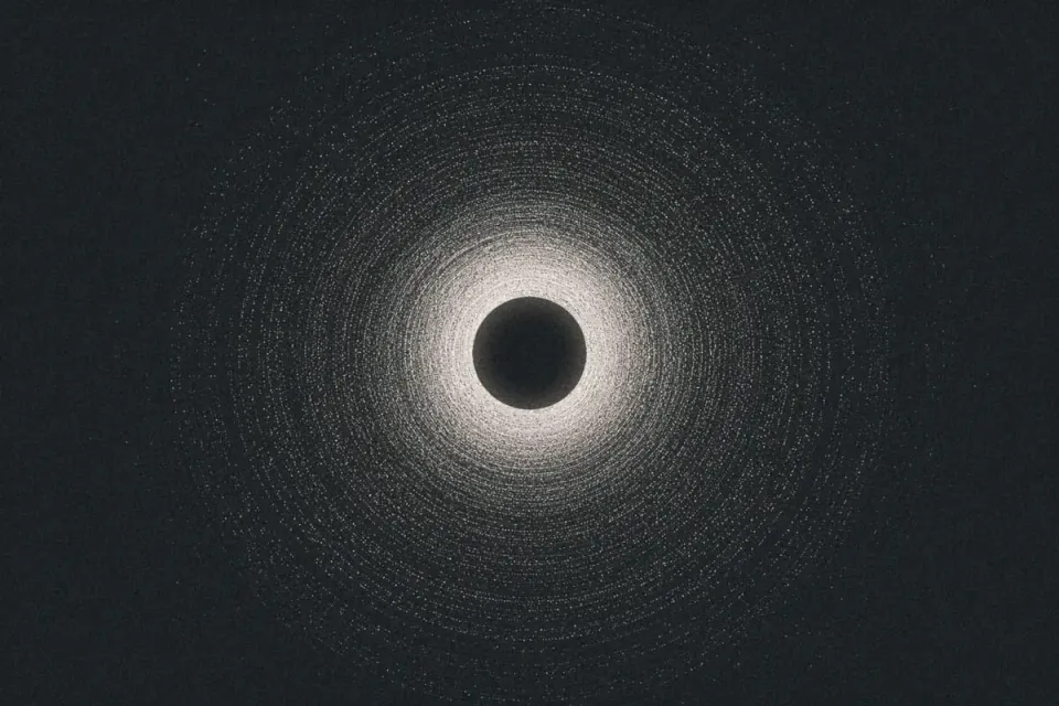 A dark circle surrounded by glowing concentric rings of light against a black background. | Teachings from Khawajah Shamsuddin Azeemi (RA).