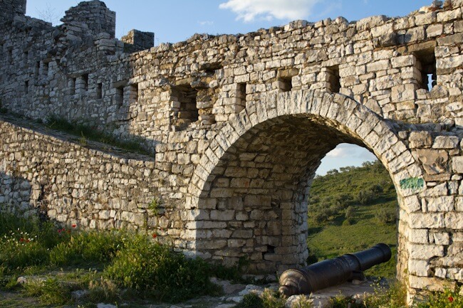 Castle walls and cannon in Berat, Albania