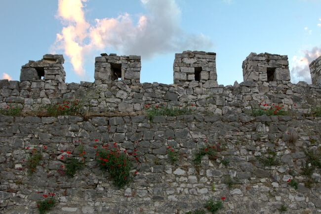 Medieval castle walls in Berat Castle
