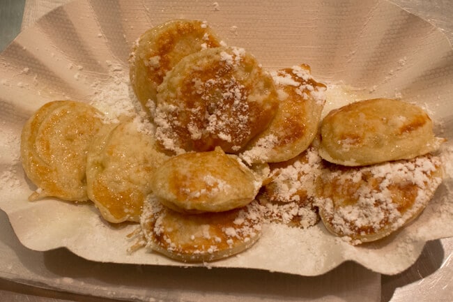 Dutch poffertjes with powdered sugar in Dresden