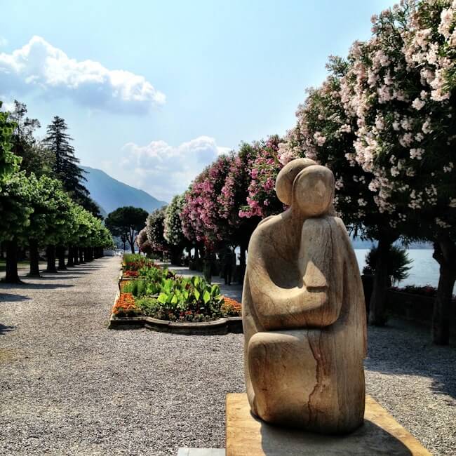 Flowering tree-lined shore in Bellagio