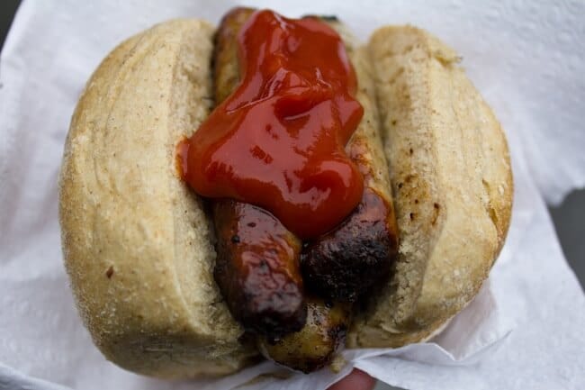 Nuremberg Bratwurst with Ketchup in Germany Nuremberg Bratwurst with Ketchup in Germany