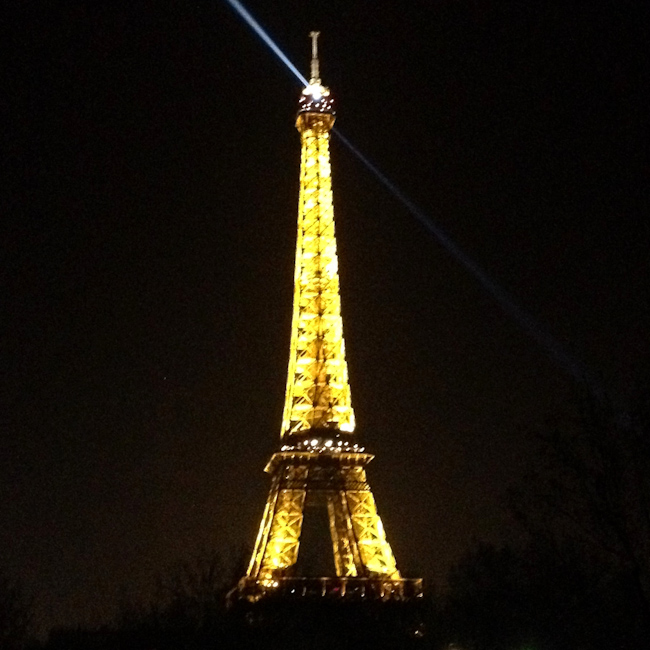The Eiffel Tower at night taken after getting drunk at the Aussie Embassy
