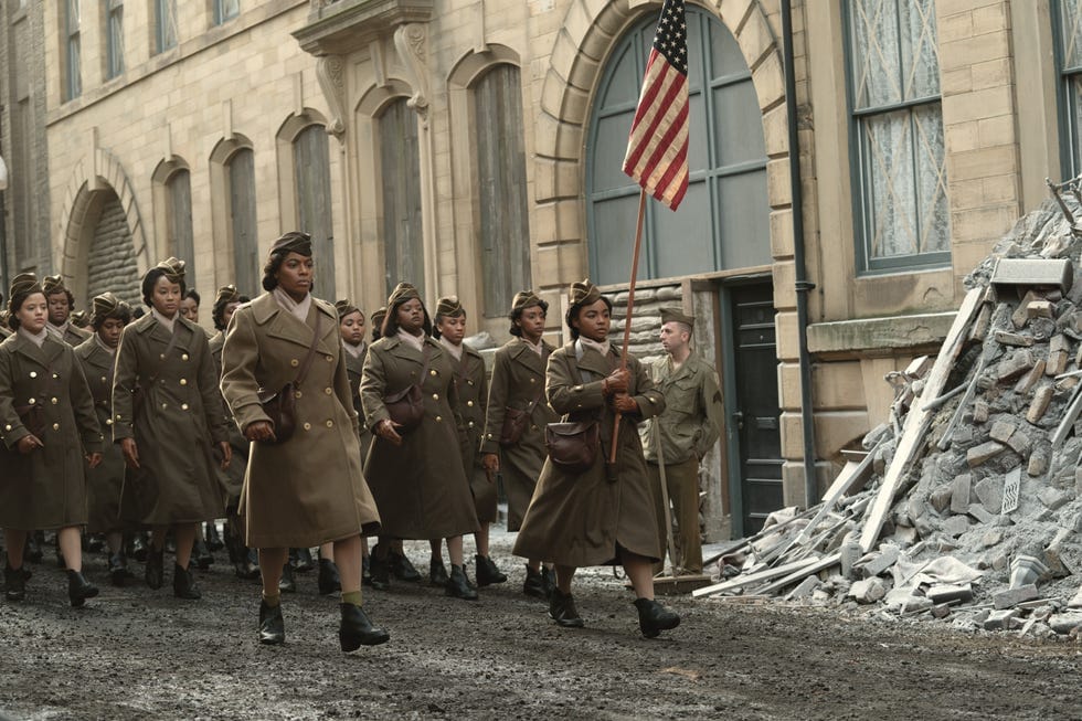 Black women of the 6888 marching in WW2 uniforms