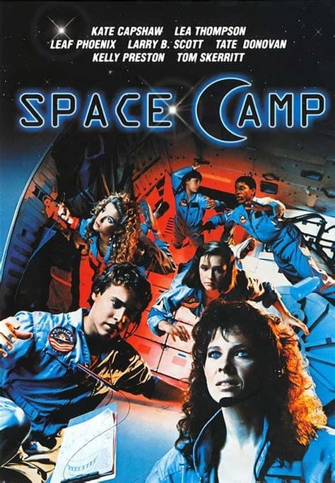 Movie poster for Space Camp showing five teens and an adult woman