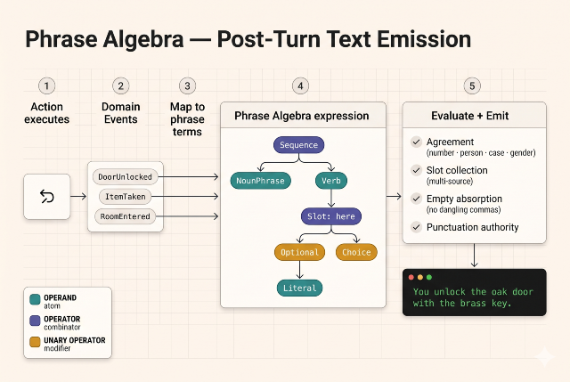 Diagram of Sharpee 2.0's Phrase Algebra (Generated using Gemini Nano Pro)