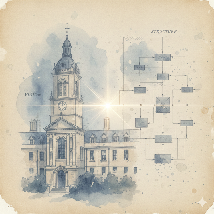 AI generated image of a church and a database schema