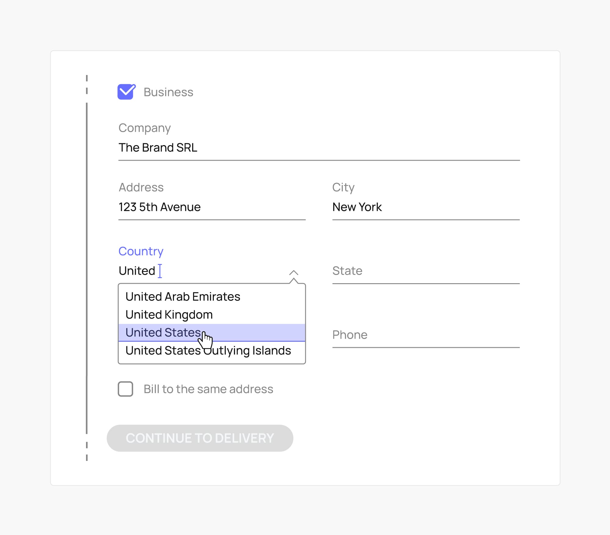 Adding a shipping address.